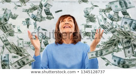 Stock foto: Grateful Senior Woman And Money Falling From Above
