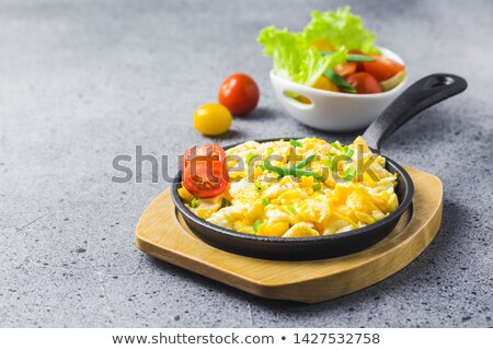 Foto stock: Creamy Scrambled Eggs With Mushrooms And Spinach