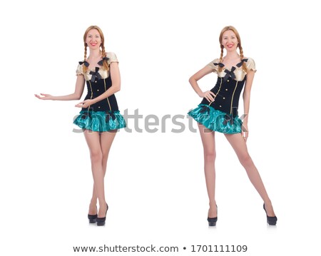 Stockfoto: Woman In Costume Pushing Virtual Obstacle