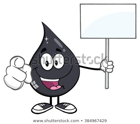Foto d'archivio: Petroleum Or Oil Drop Cartoon Character Pointing At You And Holding Holding Up A Sale Sign
