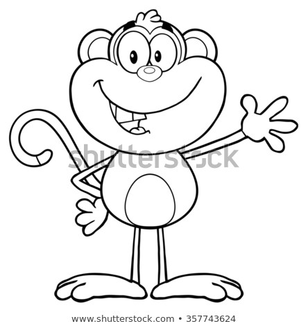 Stock photo: Black And White Monkey Cartoon Character Waving For Greeting