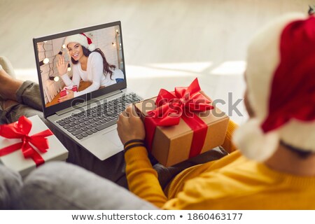 Foto stock: Man Talking To Woman And Holding Present In Box