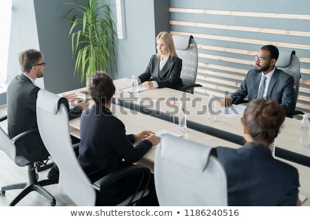 Сток-фото: Flags At International Conference Boardroom