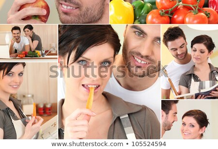Foto stock: Mosaic Of Couple Cooking Together