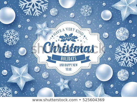 商業照片: Christmas Snowy Background With Blue Stars And Beads