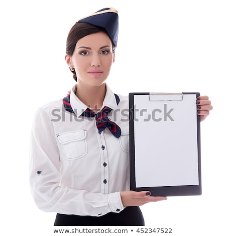 Stockfoto: Flight Attendant Holding Blank Clipboard