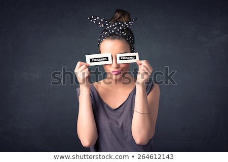 Stok fotoğraf: Pretty Girl With Censored Paper Sign