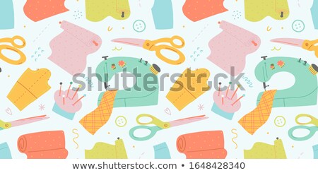 Stockfoto: Flat Vector Seamless Background With Sewing Tools