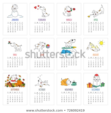 Foto stock: Calendar Template With Many Dogs For Each Month