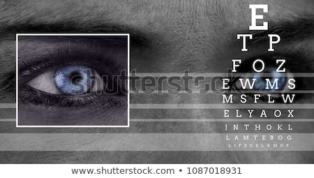 Foto stock: Woman With Eye Focus Box Detail And Eye Test Interface