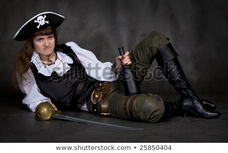 Stockfoto: Girl - Pirate With Rapier And Bottle
