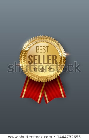 Foto stock: Red Color Vector Award Badge And Ribbon