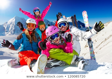 Stock fotó: Ski Snow Sun And Fun - Happy Family On Ski Holiday