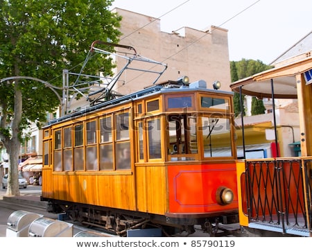 Stockfoto: Classic Wood Tram Train Of Puerto De Soller In Mallorca