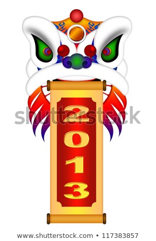 Stock fotó: Chinese Lion Dance Head With New Year 2013 Scroll