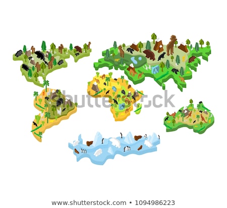 Foto stock: Australia Map Animal Isometric Style Flora And Fauna Vector Il
