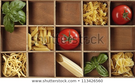 Stockfoto: Assorted Colorful Italian Pasta In Wooden Box