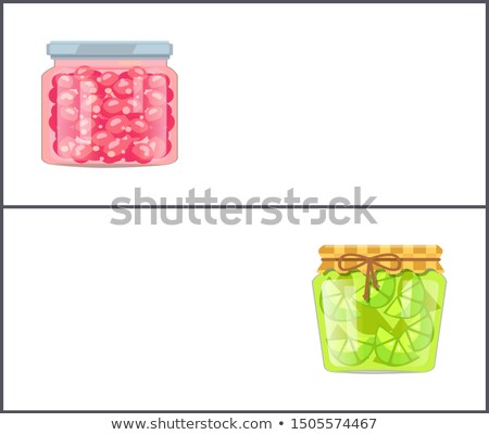 Stock fotó: Preserved Food Banners Set With Cherry And Lime