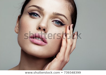 Foto stock: Close Up Of Womans Lips With Fashion Make Up And Manicure Beau