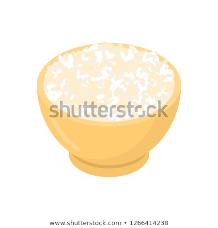 Round Rice In Wooden Bowl Isolated Groats In Wood Dish Grain O Foto stock © MaryValery