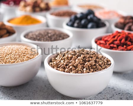Stock fotó: Various Superfoods In Small Bowl On Blue Background
