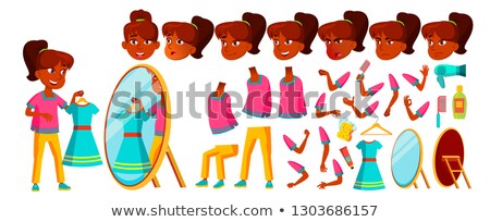 Foto stock: Indian Girl Kid Vector High School Child Animation Creation Set Face Emotions Gestures Schoolch