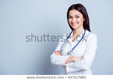 Stock fotó: Portrait Of Cheerful Happy Doctor In Gray Uniform With Crossed Hands