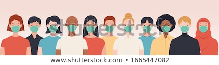 Zdjęcia stock: Illustration Of Woman Wearing Face Medical Mask Standing At City Background Viral Pandemic