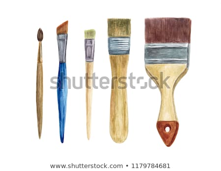 Stock photo: Watercolors And Paint Brush On White Wooden Background