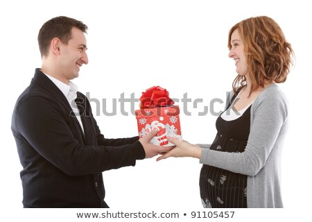 [[stock_photo]]: Happy Husband Giving Present To His Pregnant Wife