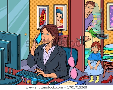 Foto d'archivio: Pop Art Female Workplace With Computer