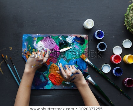 Foto stock: Artistic Abstract Texture Background Blue Acrylic Paint Brush S