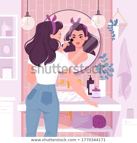 Zdjęcia stock: Girl At Mirror Table