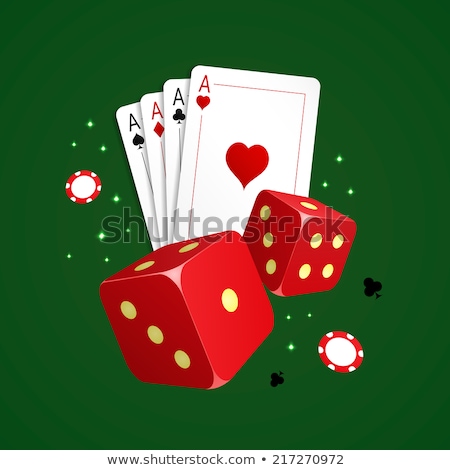 Stock fotó: Four Aces Playing Cards And Red Dices On Green Background