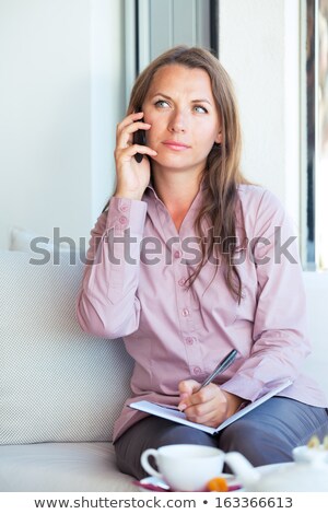 Stok fotoğraf: Businesswoman With Cellphone And Organizer In A Coffee House