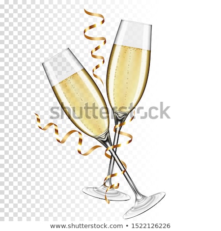 Foto stock: Two Glass Champagne Glasses With Ribbons