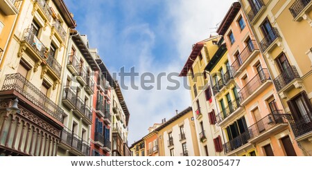 Foto stock: Colorful Apartment Buildings In The Center Of Pamplona