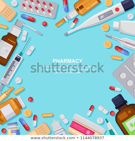 Zdjęcia stock: Medication And Pharmacy Poster Medical Bottles Set