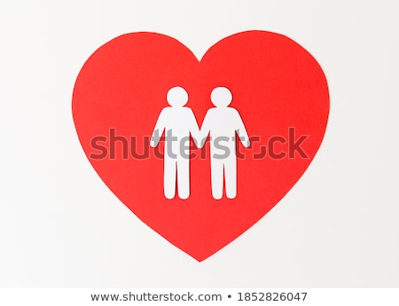 Foto stock: Male Couple White Paper Pictogram On Red Heart