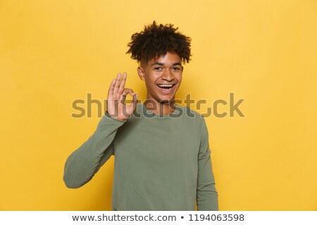 Stockfoto: Portrait Of Young African Man Having Stylish Afro Hairdo Showing