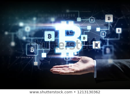 Zdjęcia stock: Buisnessman Hand With Bitcoin Hologram