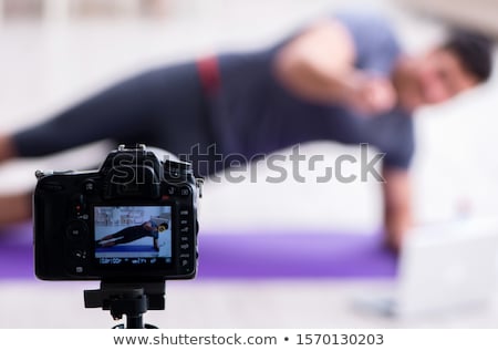 Zdjęcia stock: Sports And Health Blogger Recording Video In Sport Concept