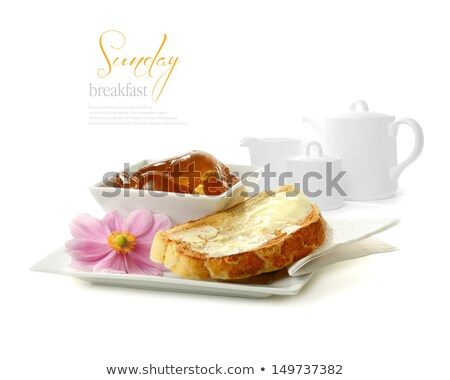 Foto stock: Breakfast Table With Toast And Orange Marmelade Isolated