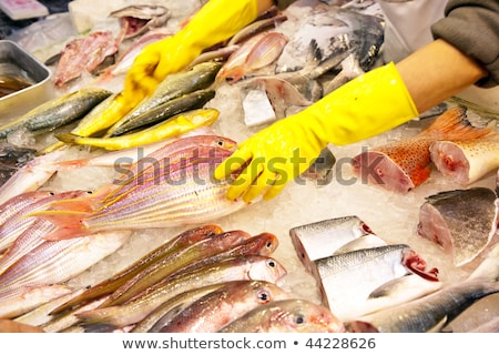 Stockfoto: Whole Fresh Fishes Offered In The Fish Market In Asia