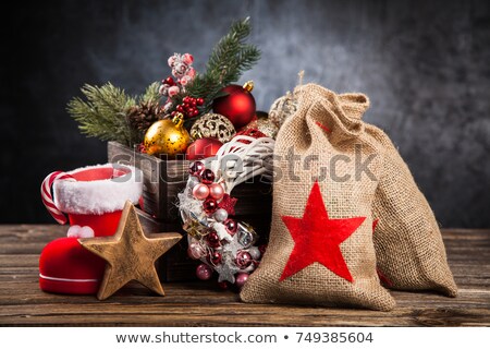 Stok fotoğraf: Christmas Ornaments In A Wooden Crate