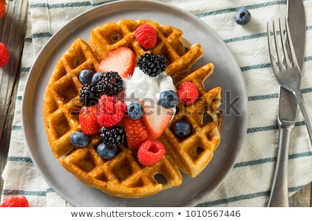 Foto stock: Crispy Homemade Waffles With Berries