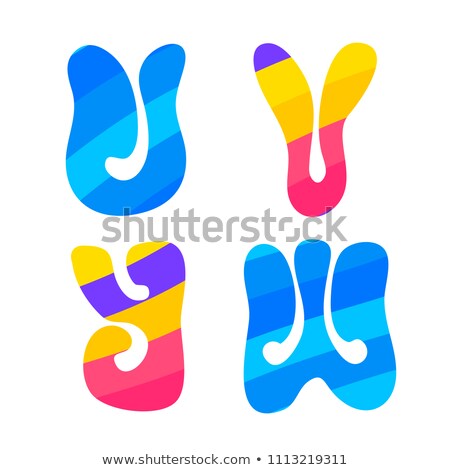 Foto stock: Psychedelic Font With Colorful Pattern Vintage Hippie U V W Y Latin Letters On White