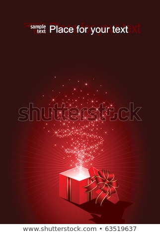 Foto stock: Gift Box In Gold Wrapping Paper On A Beautiful Red Abstract Back