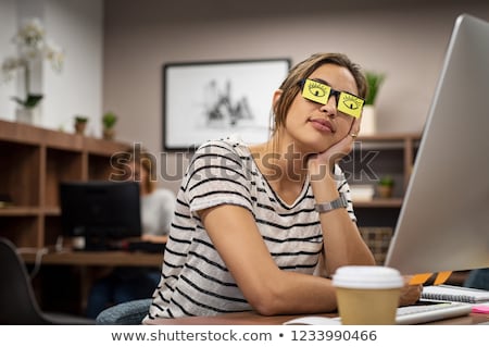 ストックフォト: Woman Covering Her Eyes With Adhesive Notes