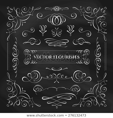 Stok fotoğraf: Collection Of Calligraphic Decorative Corners On Chalkboard Background - Vector Design